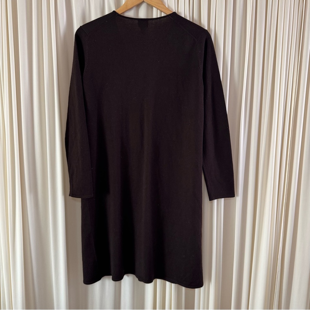 Eileen Fisher Dark Chocolate Brown Long Open Front Wool Cardigan Vintage 90s‎ Sm - Picture 5 of 6